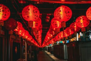 Red lanterns are popular Chinese New Year Decorations in Singapore